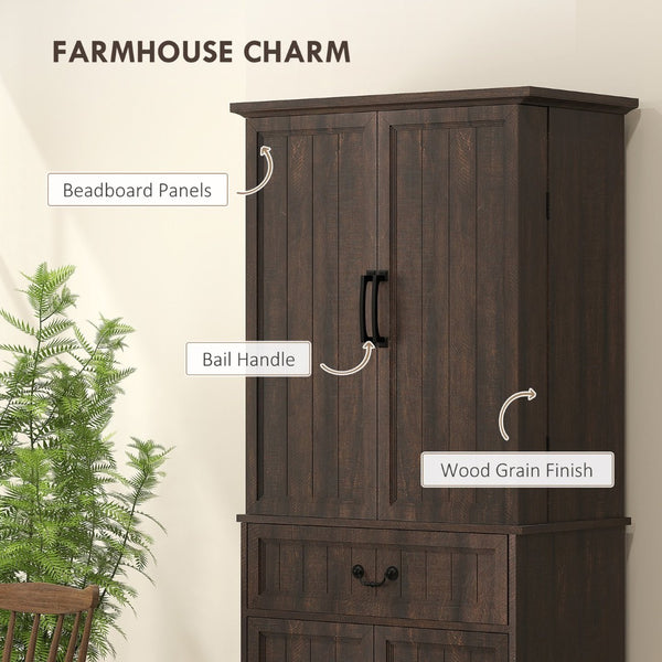 English Elm Nordic Floor to Ceiling Pantry Cabinet with Led Lighting and Six Door Shelves T3971P428147