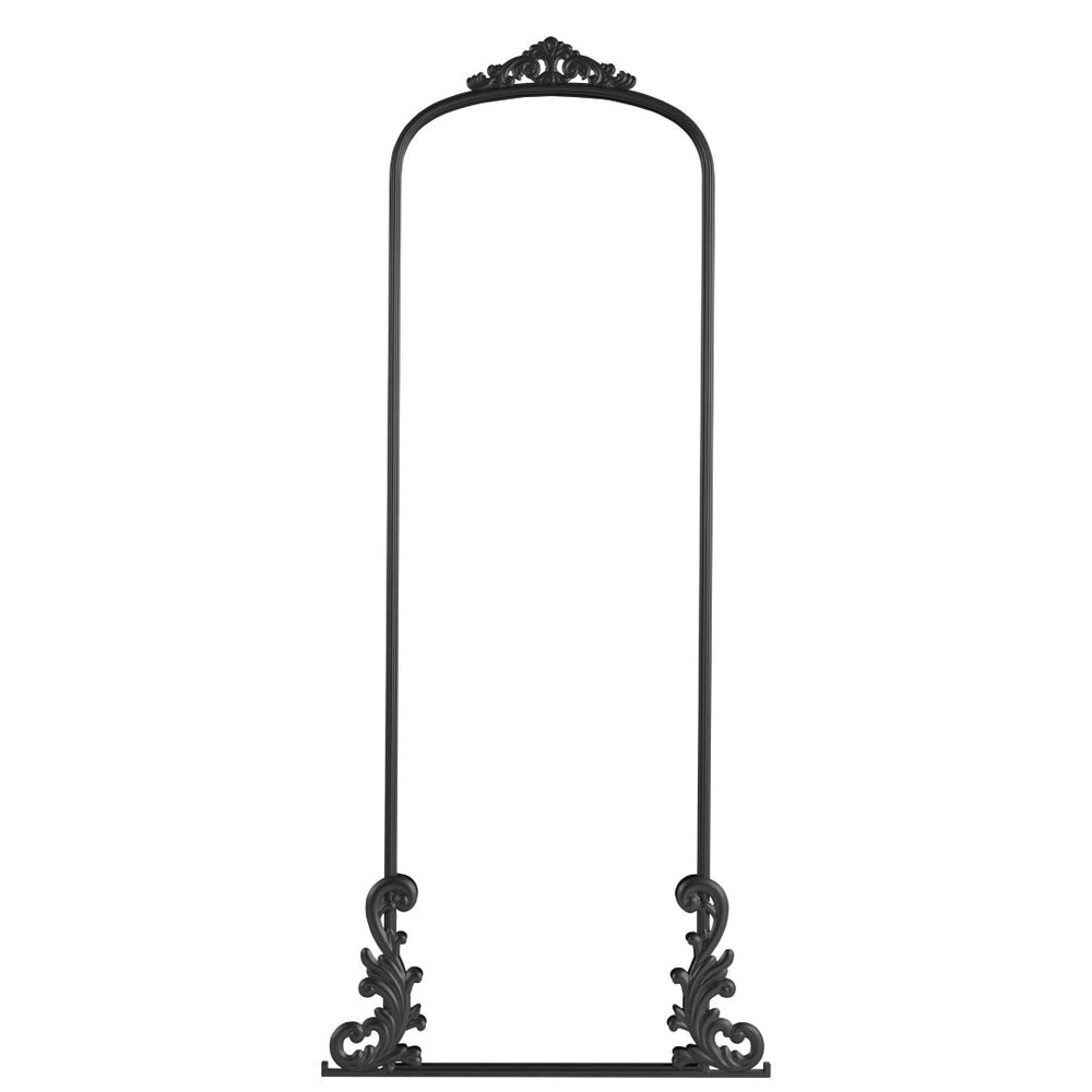 HomeRoots 68" Elegant Arched Black Metal Full-Length Mirror - Premium Glass, Slim Wall-Mounted Design for Any Space 565104