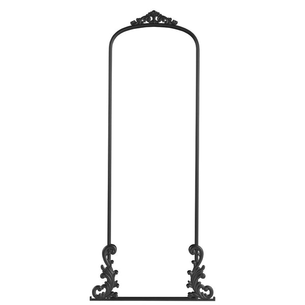 HomeRoots 68" Elegant Arched Black Metal Full-Length Mirror - Premium Glass, Slim Wall-Mounted Design for Any Space 565104