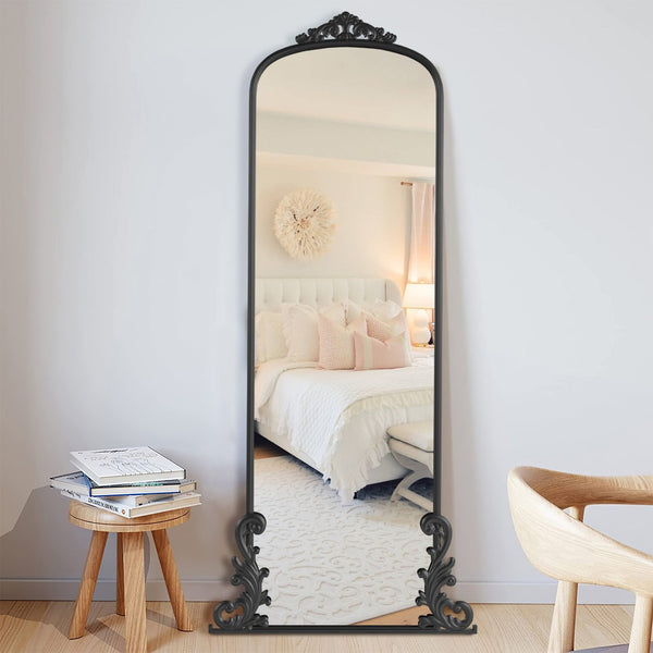 HomeRoots 68" Elegant Arched Black Metal Full-Length Mirror - Premium Glass, Slim Wall-Mounted Design for Any Space 565104