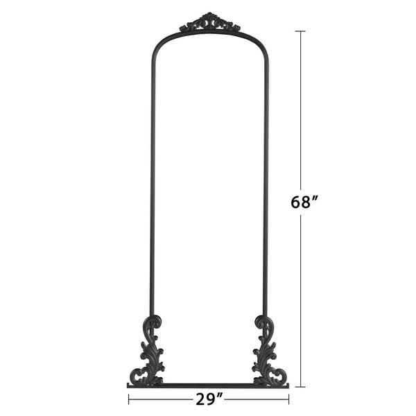 HomeRoots 68" Elegant Arched Black Metal Full-Length Mirror - Premium Glass, Slim Wall-Mounted Design for Any Space 565104