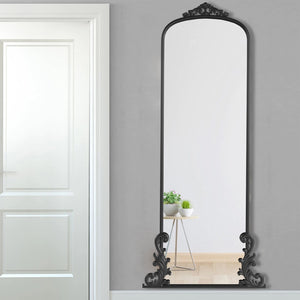 HomeRoots 68" Elegant Arched Black Metal Full-Length Mirror - Premium Glass, Slim Wall-Mounted Design for Any Space 565104