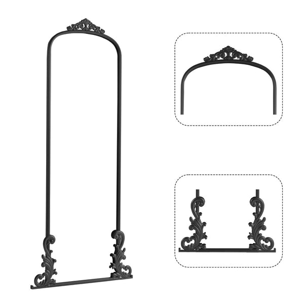 HomeRoots 68" Elegant Arched Black Metal Full-Length Mirror - Premium Glass, Slim Wall-Mounted Design for Any Space 565104