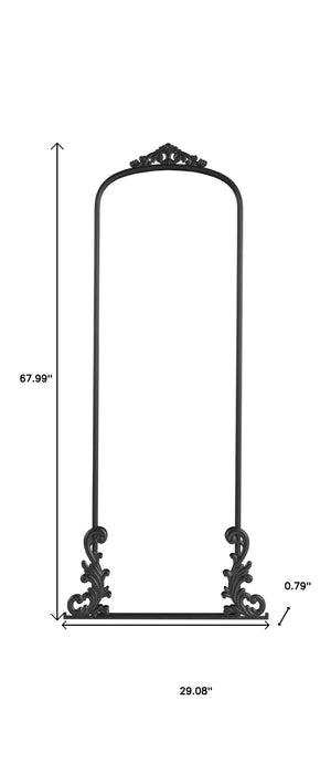 HomeRoots 68" Elegant Arched Black Metal Full-Length Mirror - Premium Glass, Slim Wall-Mounted Design for Any Space 565104