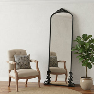 HomeRoots 68" Elegant Arched Black Metal Full-Length Mirror - Premium Glass, Slim Wall-Mounted Design for Any Space 565104