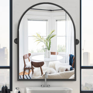 HomeRoots 36" Black Metal Arched Accent Mirror - Modern Minimalist Design for Brightening Your Space Elegantly 565105