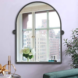 HomeRoots 36" Black Metal Arched Accent Mirror - Modern Minimalist Design for Brightening Your Space Elegantly 565105