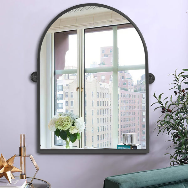 HomeRoots 36" Black Metal Arched Accent Mirror - Modern Minimalist Design for Brightening Your Space Elegantly 565105