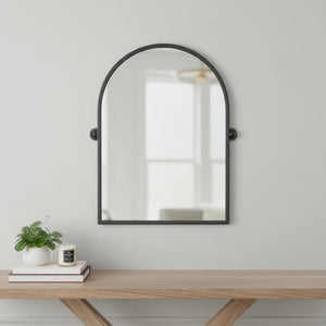 HomeRoots 36" Black Metal Arched Accent Mirror - Modern Minimalist Design for Brightening Your Space Elegantly 565105