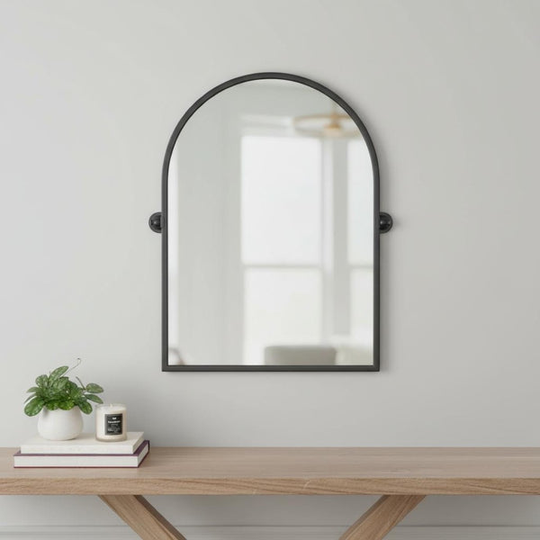 HomeRoots 36" Black Metal Arched Accent Mirror - Modern Minimalist Design for Brightening Your Space Elegantly 565105