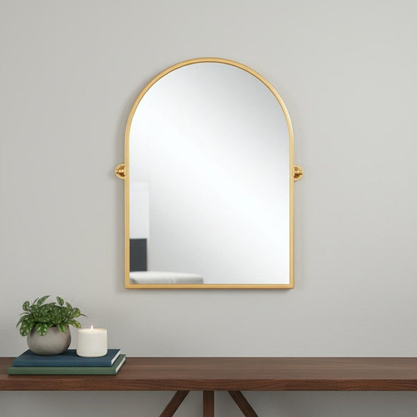 HomeRoots 36" Gold Metal Arch Framed Accent Mirror - Elegant Design for Modern Spaces, Ready to Hang & Reflect! 565106