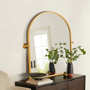 HomeRoots 36" Gold Metal Arch Framed Accent Mirror - Elegant Design for Modern Spaces, Ready to Hang & Reflect! 565106