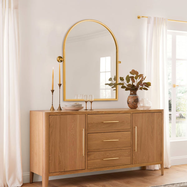 HomeRoots 36" Gold Metal Arch Framed Accent Mirror - Elegant Design for Modern Spaces, Ready to Hang & Reflect! 565106