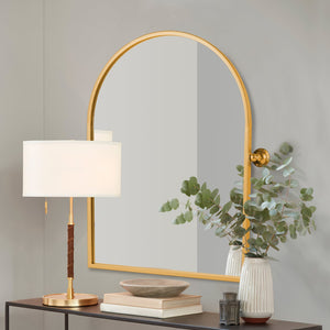 HomeRoots 36" Gold Metal Arch Framed Accent Mirror - Elegant Design for Modern Spaces, Ready to Hang & Reflect! 565106