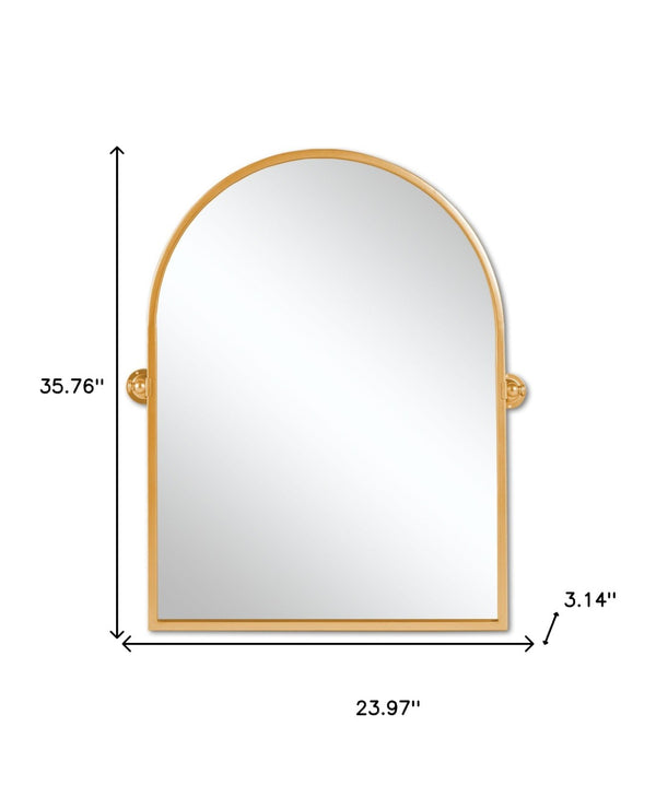 HomeRoots 36" Gold Metal Arch Framed Accent Mirror - Elegant Design for Modern Spaces, Ready to Hang & Reflect! 565106