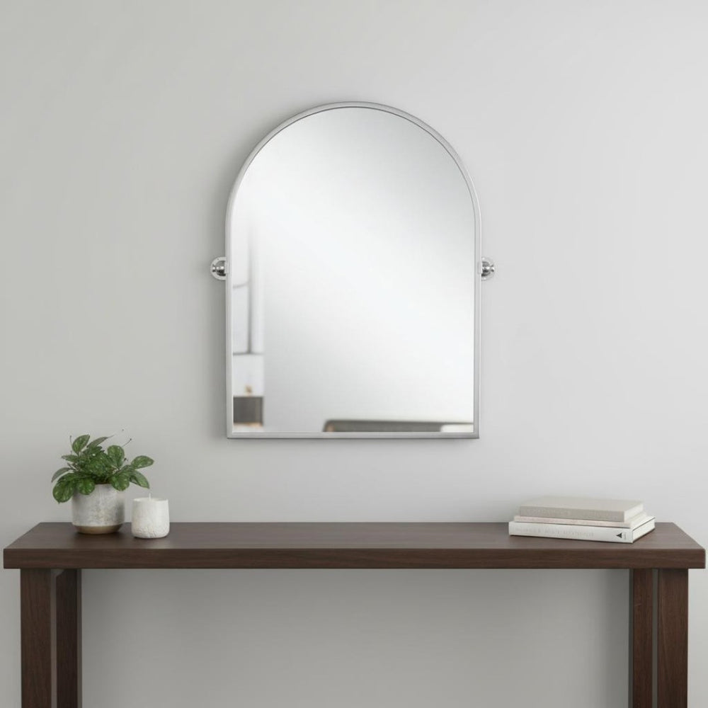 HomeRoots 36" Elegant Silver Metal Arch Accent Mirror - Modern Design, Perfect for Any Room Decor & Style 565107