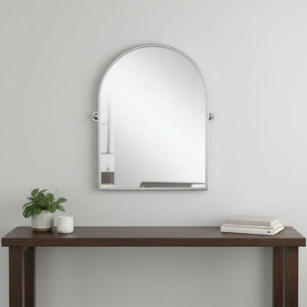 HomeRoots 36" Elegant Silver Metal Arch Accent Mirror - Modern Design, Perfect for Any Room Decor & Style 565107
