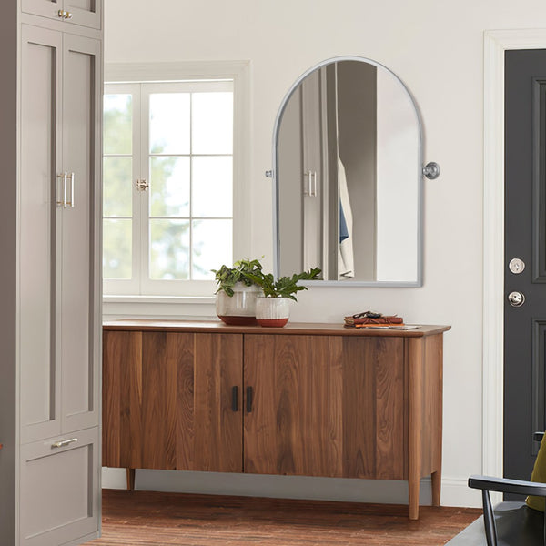 HomeRoots 36" Elegant Silver Metal Arch Accent Mirror - Modern Design, Perfect for Any Room Decor & Style 565107