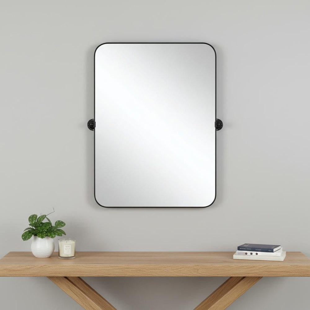 HomeRoots 36" Black Metal Framed Accent Mirror – Sleek, Modern Design to Brighten and Elevate Any Space Effortlessly 565109