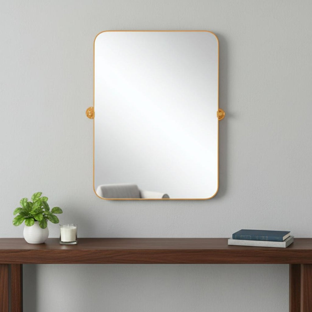 HomeRoots 36" Gold Metal Framed Accent Mirror - Modern Decorative Piece for Home, Entryway, or Bathroom Decor 565110