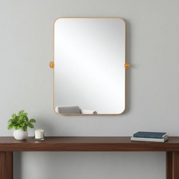 HomeRoots 36" Gold Metal Framed Accent Mirror - Modern Decorative Piece for Home, Entryway, or Bathroom Decor 565110