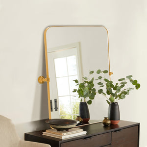 HomeRoots 36" Gold Metal Framed Accent Mirror - Modern Decorative Piece for Home, Entryway, or Bathroom Decor 565110