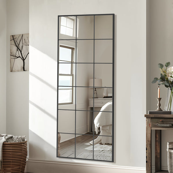 HomeRoots 69" Sleek Black Metal Framed Full-Length Mirror - Modern Design for Stylish Bedrooms & Entryways 565115