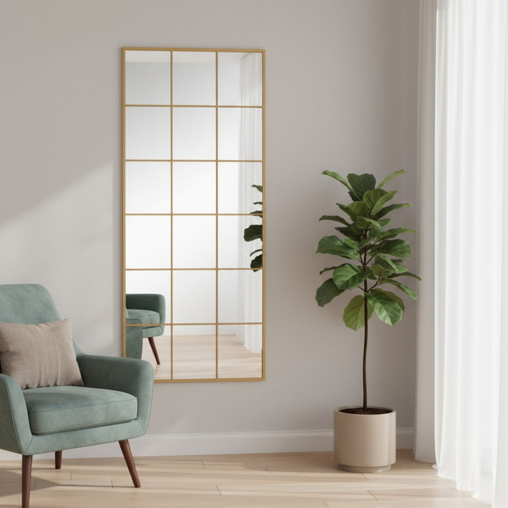 HomeRoots 69" Gold Metal Framed Full-Length Mirror - Elegant Design for Bedrooms, Entryways & Dressing Areas 565116