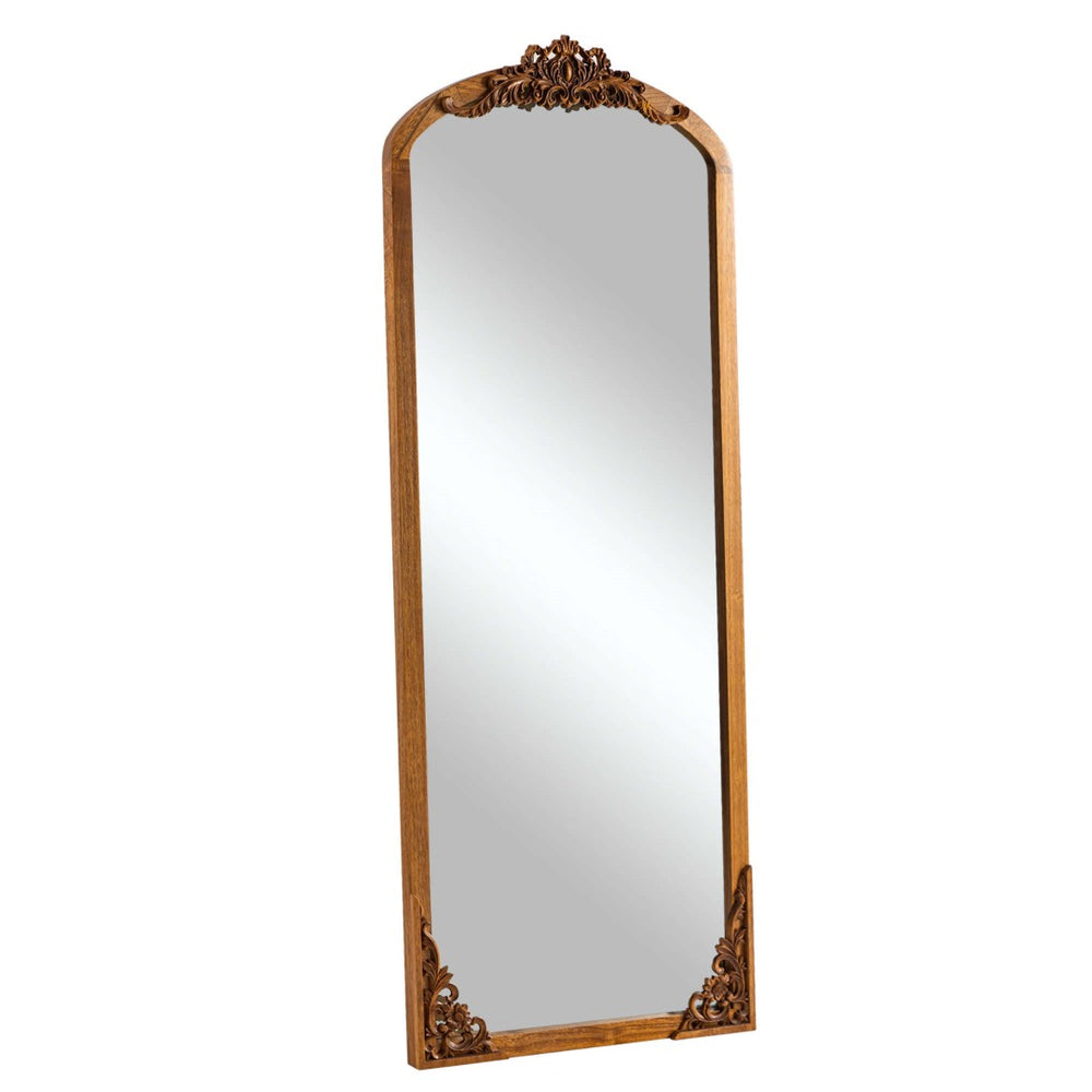 HomeRoots 64" Brown Solid Wood Framed Full Length Mirror - Elegant Wall-Mounted Design for Any Room Decor 565117