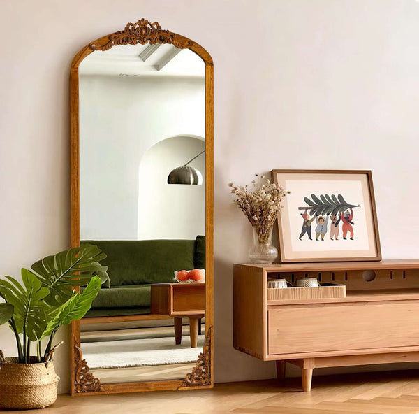 HomeRoots 64" Brown Solid Wood Framed Full Length Mirror - Elegant Wall-Mounted Design for Any Room Decor 565117