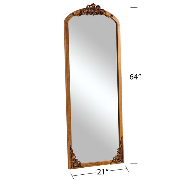 HomeRoots 64" Brown Solid Wood Framed Full Length Mirror - Elegant Wall-Mounted Design for Any Room Decor 565117