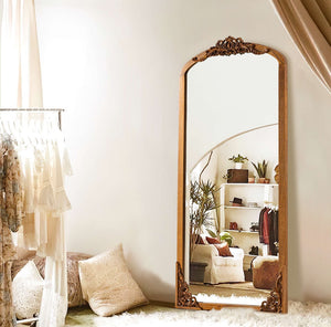 HomeRoots 64" Brown Solid Wood Framed Full Length Mirror - Elegant Wall-Mounted Design for Any Room Decor 565117