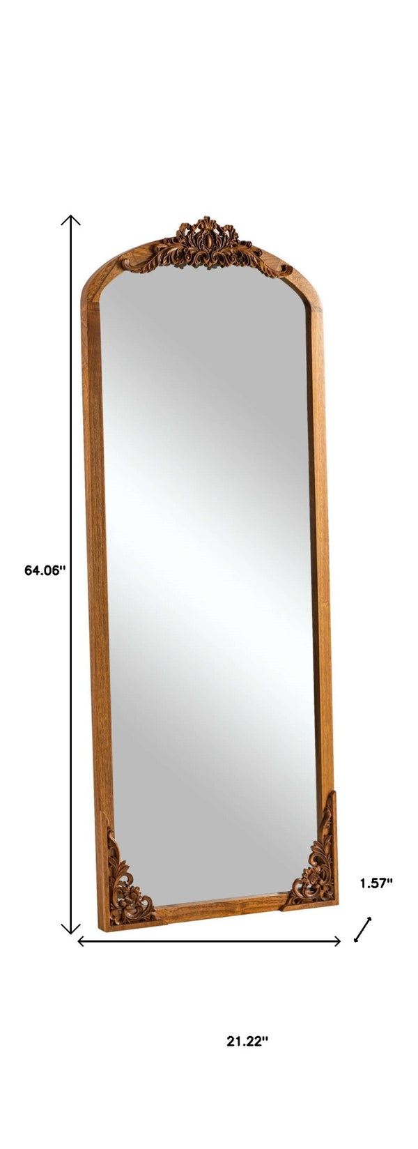 HomeRoots 64" Brown Solid Wood Framed Full Length Mirror - Elegant Wall-Mounted Design for Any Room Decor 565117