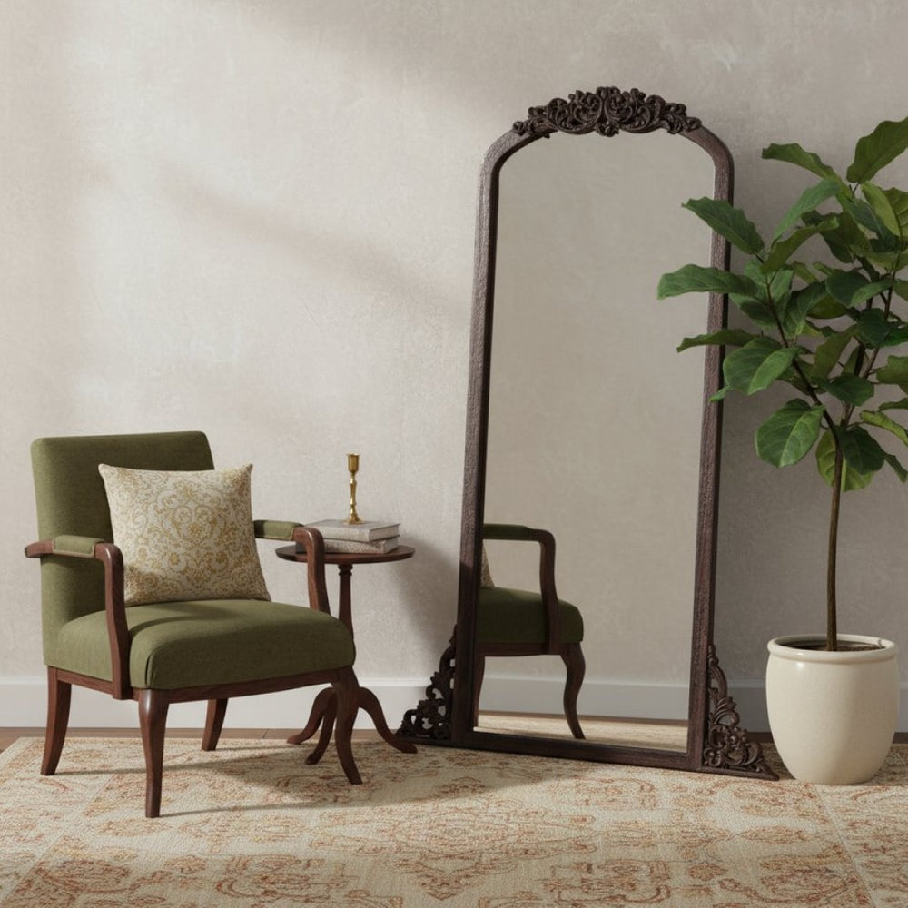 HomeRoots 64" Elegant Brown Solid Wood Framed Full-Length Mirror for Timeless Style & Versatile Home Decor 565118