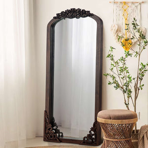 HomeRoots 64" Elegant Brown Solid Wood Framed Full-Length Mirror for Timeless Style & Versatile Home Decor 565118