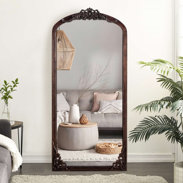 HomeRoots 64" Elegant Brown Solid Wood Framed Full-Length Mirror for Timeless Style & Versatile Home Decor 565118