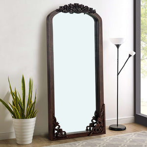 HomeRoots 64" Elegant Brown Solid Wood Framed Full-Length Mirror for Timeless Style & Versatile Home Decor 565118
