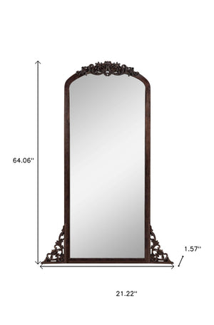 HomeRoots 64" Elegant Brown Solid Wood Framed Full-Length Mirror for Timeless Style & Versatile Home Decor 565118