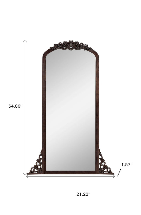 HomeRoots 64" Elegant Brown Solid Wood Framed Full-Length Mirror for Timeless Style & Versatile Home Decor 565118
