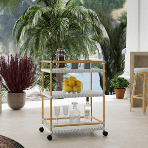 Butler Specialty Tobias Outdoor Rattan And Metal 3-tier Bar Cart – Chic Coastal Style For Your Patio And Porch Baby Blue Aluminum,Polyethylene (Pe) Rattan Weave 5651194-butler