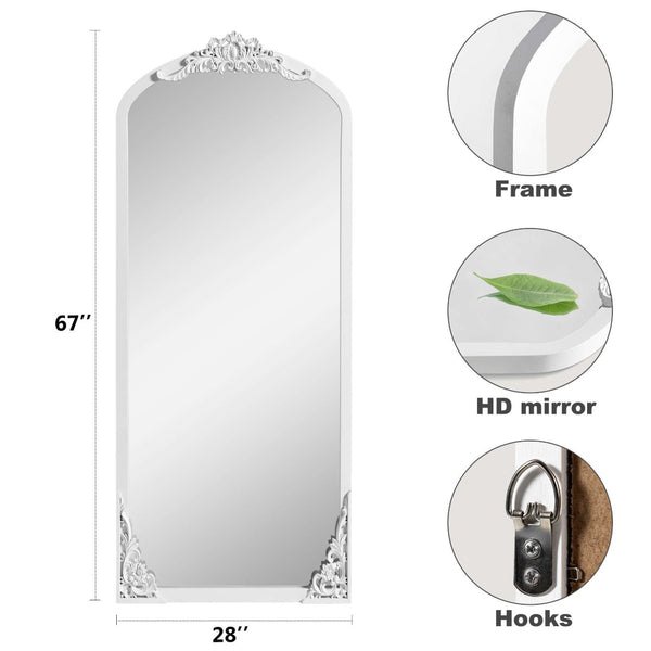 HomeRoots 67" White Solid Wood Full Length Mirror – Classic Design for Dressing Rooms, Entryways & More! 565119