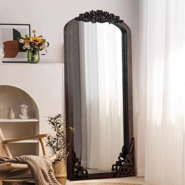 HomeRoots 67" Rustic Brown Solid Wood Framed Full-Length Mirror - Timeless Design for Brightening Any Space! 565120