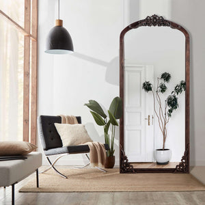 HomeRoots 67" Rustic Brown Solid Wood Framed Full-Length Mirror - Timeless Design for Brightening Any Space! 565120