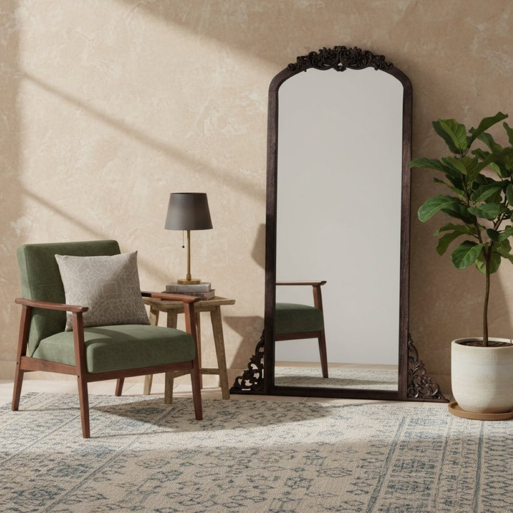 HomeRoots 67" Rustic Brown Solid Wood Framed Full-Length Mirror - Timeless Design for Brightening Any Space! 565120
