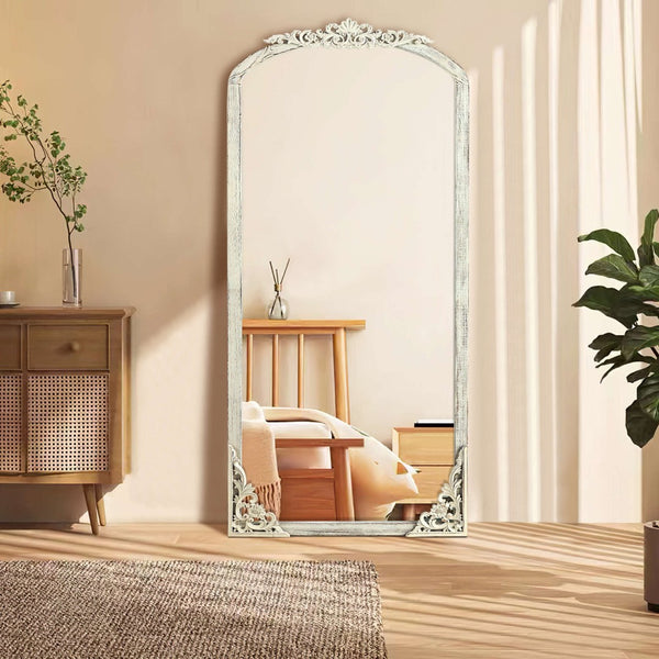 HomeRoots 67" White Solid Wood Framed Full-Length Mirror – Elegant Vertical Design for Timeless Home Decor 565121