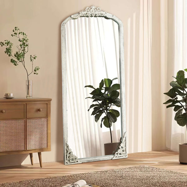 HomeRoots 67" White Solid Wood Framed Full-Length Mirror – Elegant Vertical Design for Timeless Home Decor 565121