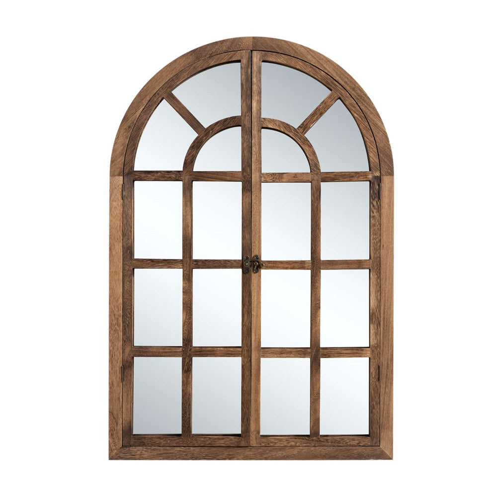 HomeRoots 36" Brown Solid Wood Arched Accent Mirror - Elegant Architectural Charm for Any Room’s Décor! 565122
