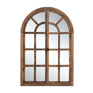 HomeRoots 36" Brown Solid Wood Arched Accent Mirror - Elegant Architectural Charm for Any Room’s Décor! 565122