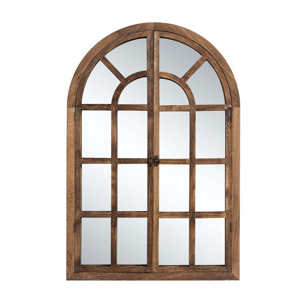 HomeRoots 36" Brown Solid Wood Arched Accent Mirror - Elegant Architectural Charm for Any Room’s Décor! 565122