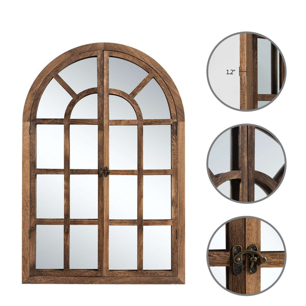 HomeRoots 36" Brown Solid Wood Arched Accent Mirror - Elegant Architectural Charm for Any Room’s Décor! 565122